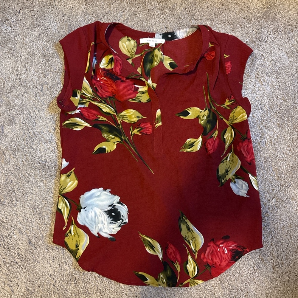 Petite Stitch Fix | fun 2 fun papermoon Burgundy Floral Blouse | Size XSP